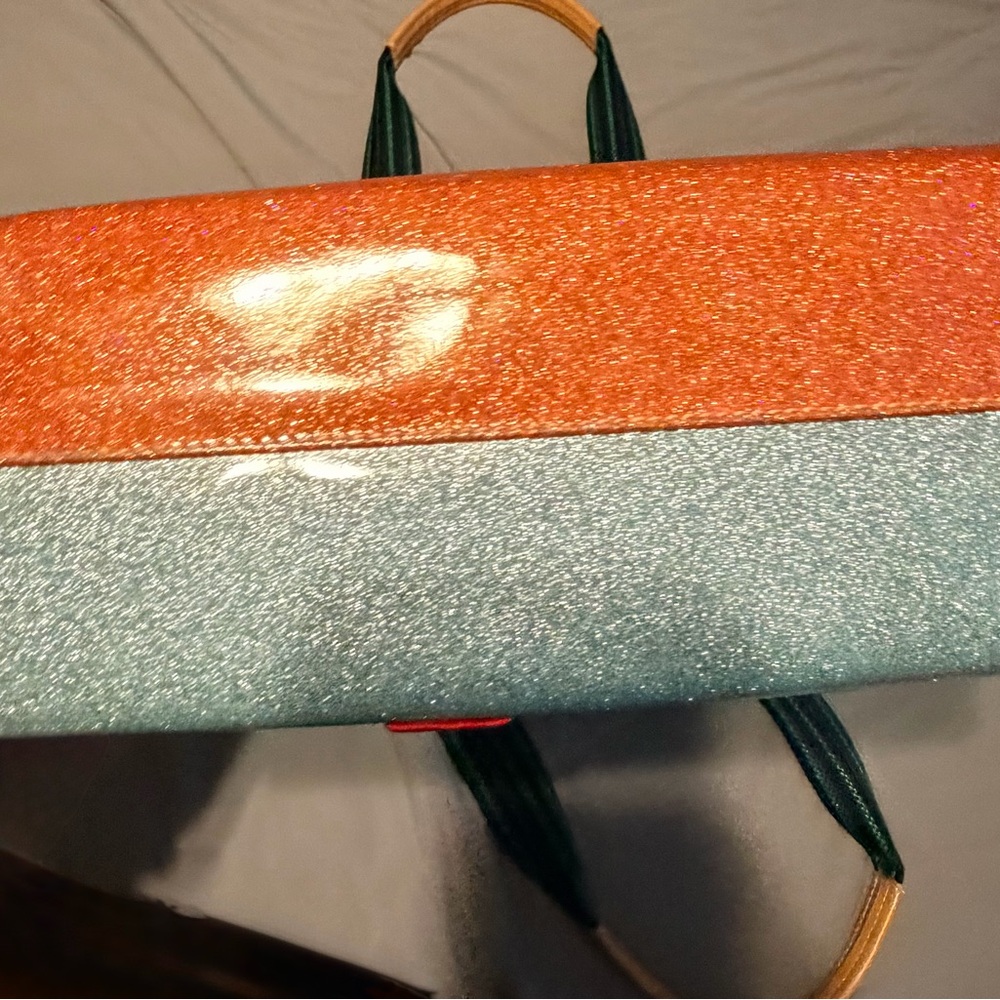 Consuela *VERY RARE* Orange Glitter Tote with Tiger Patch and Striped Handles - Picture 10 of 10